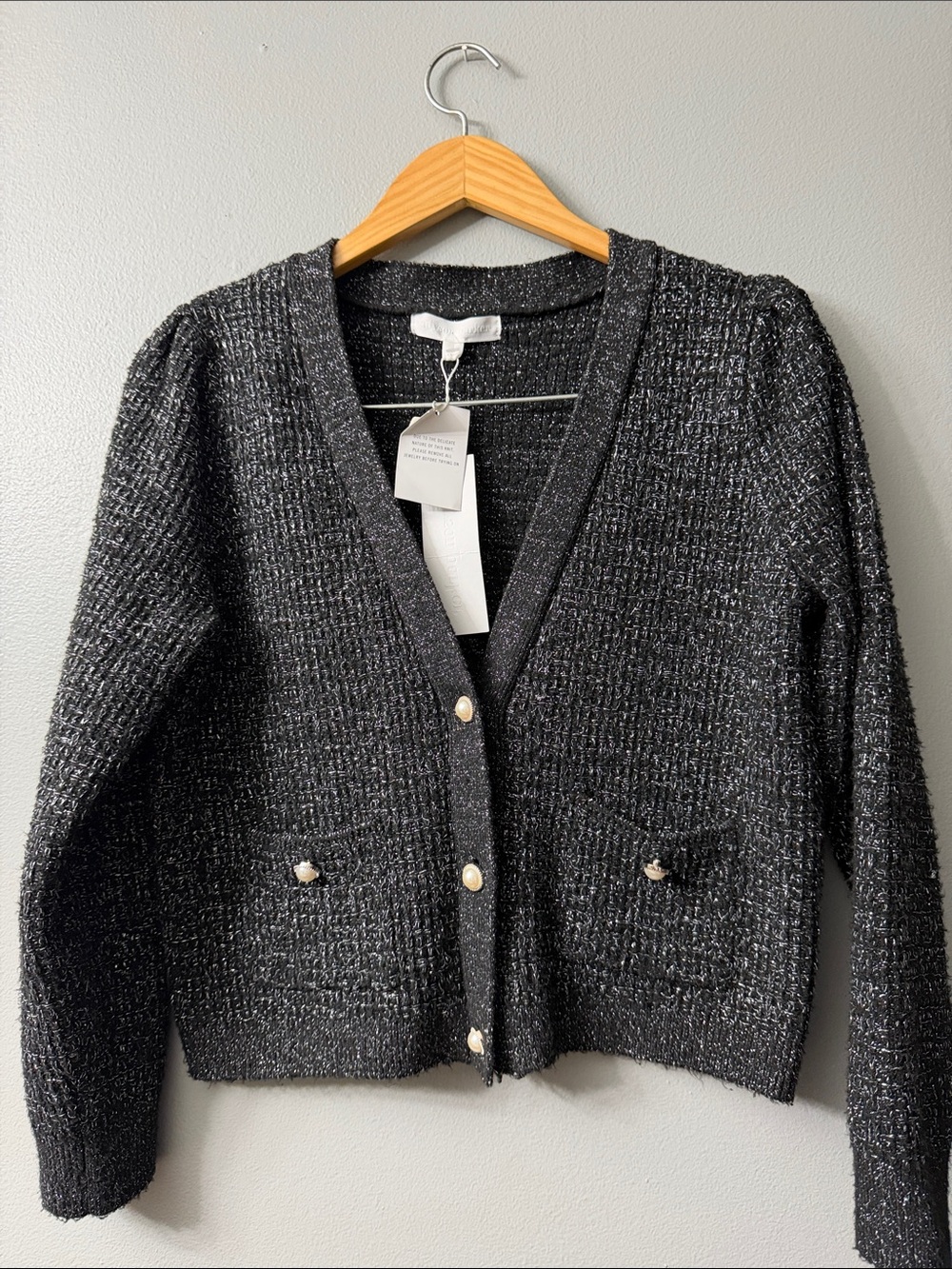 Adyson Parker Black Metallic Thread Knit Cardigan Large